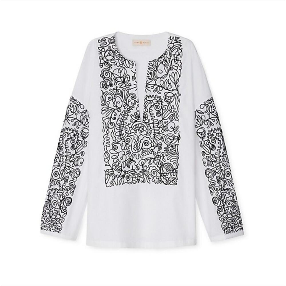 Tory Burch White Embroidered Cotton Blouse
